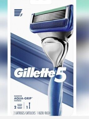 (4) Gillette 5 Men's Razor with Aqua-Grip Handle - Blue